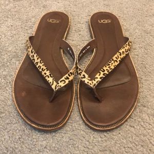 UGG calf-hair leopard flip flops size 8